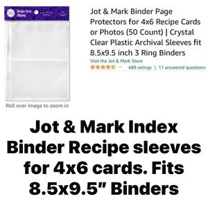 JOT & MARK 4x6 Recipe Card Binder Sleeves Refills.